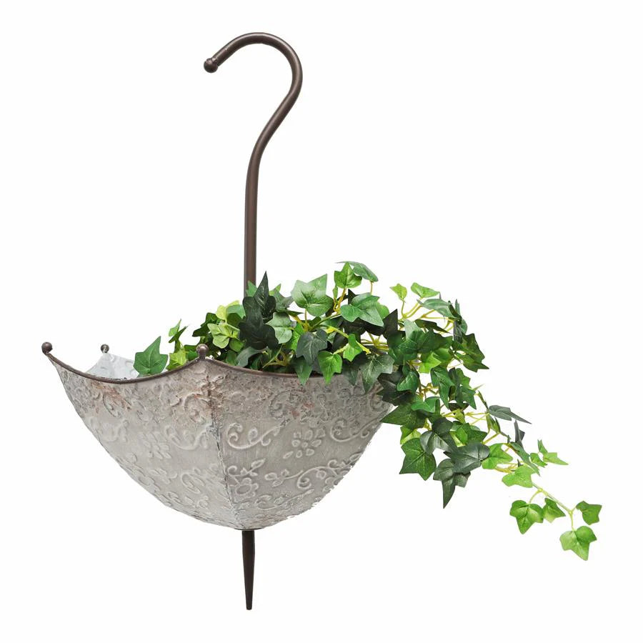 Embossed Umbrella Rust Hanging Planter 59cms
