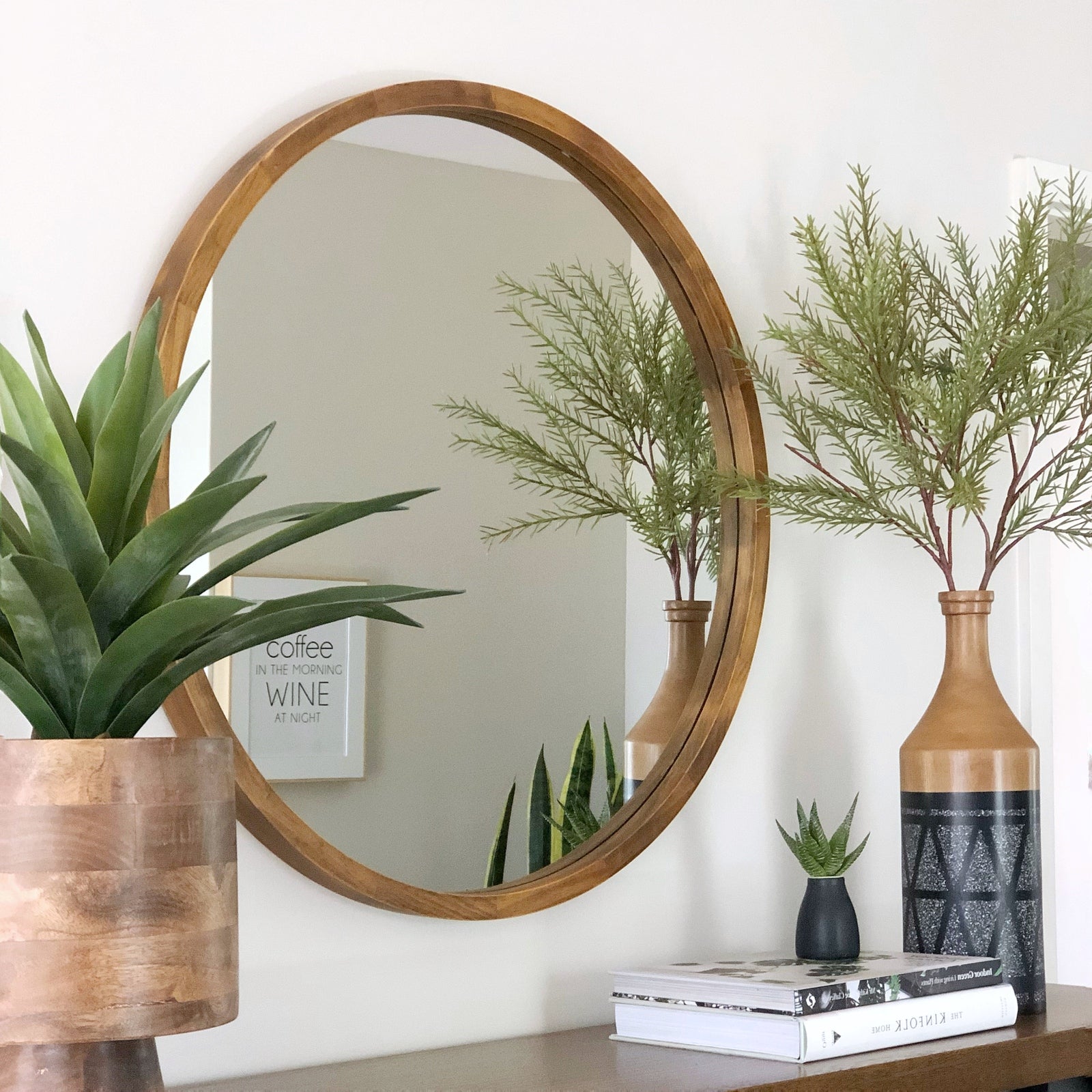 Enchanting Elegance Dark Solid Wood Round Mirror - 120cm