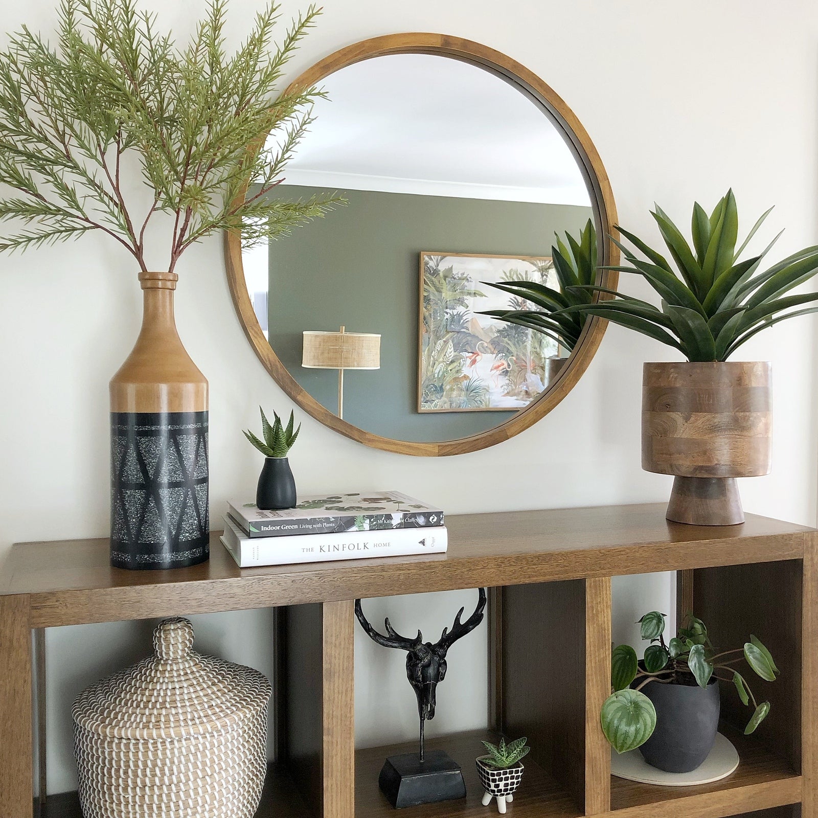 Enchanting Elegance Dark Solid Wood Round Mirror - 80cm