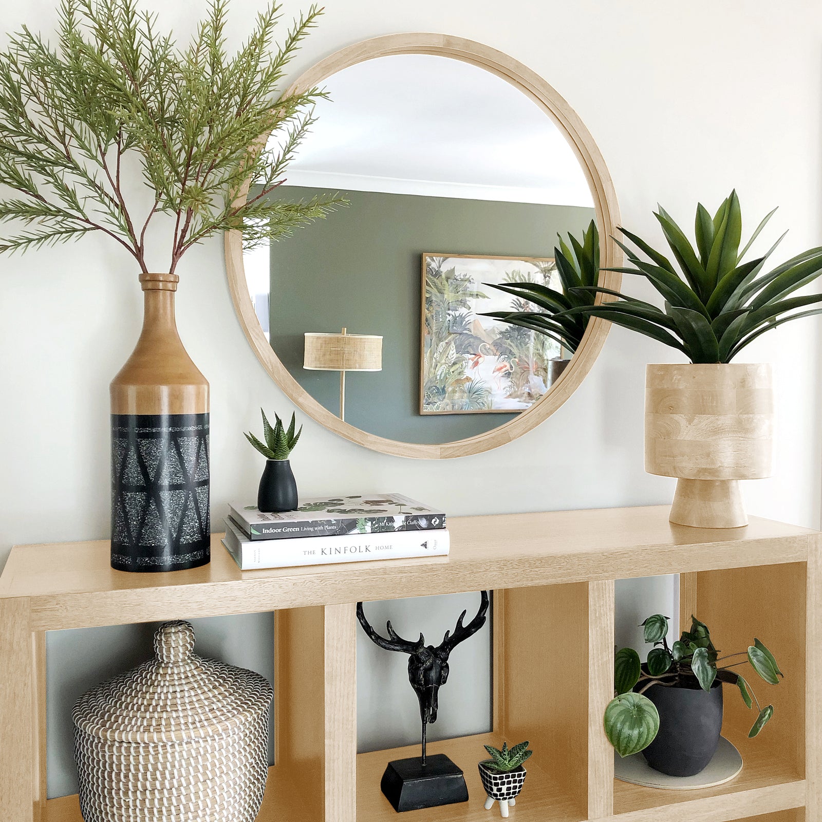 Enchanting Elegance Light Solid Wood Round Mirror - 80cm