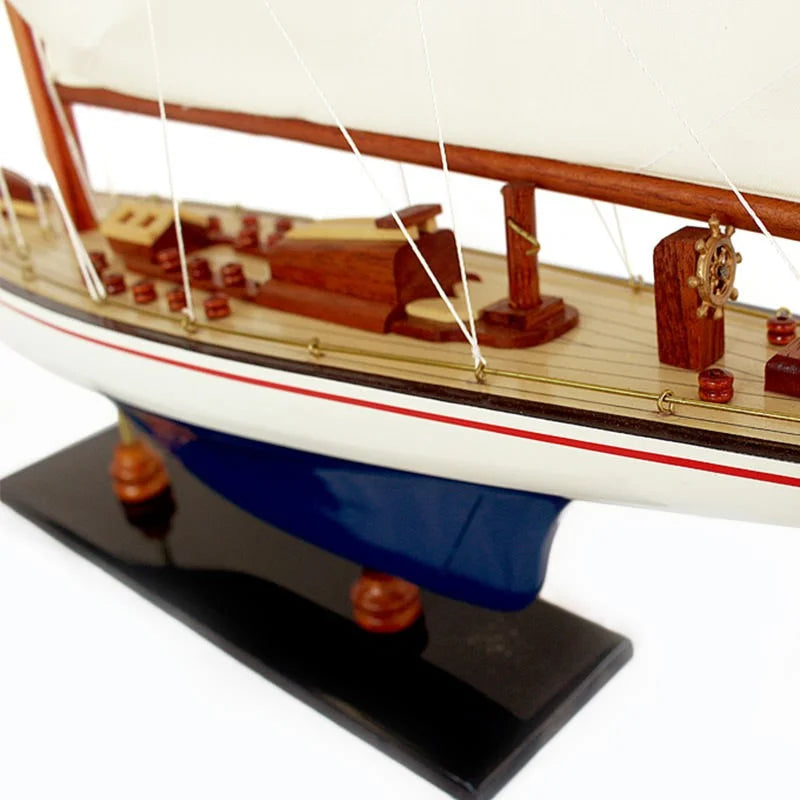 Endeavour Yacht 65cms Tall Handmade Model - Blue & White