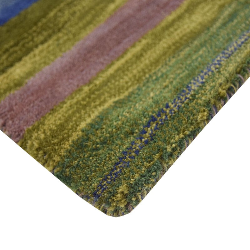 Enhanced Stripes Handmade Woolen Rug Green - Floor Runner