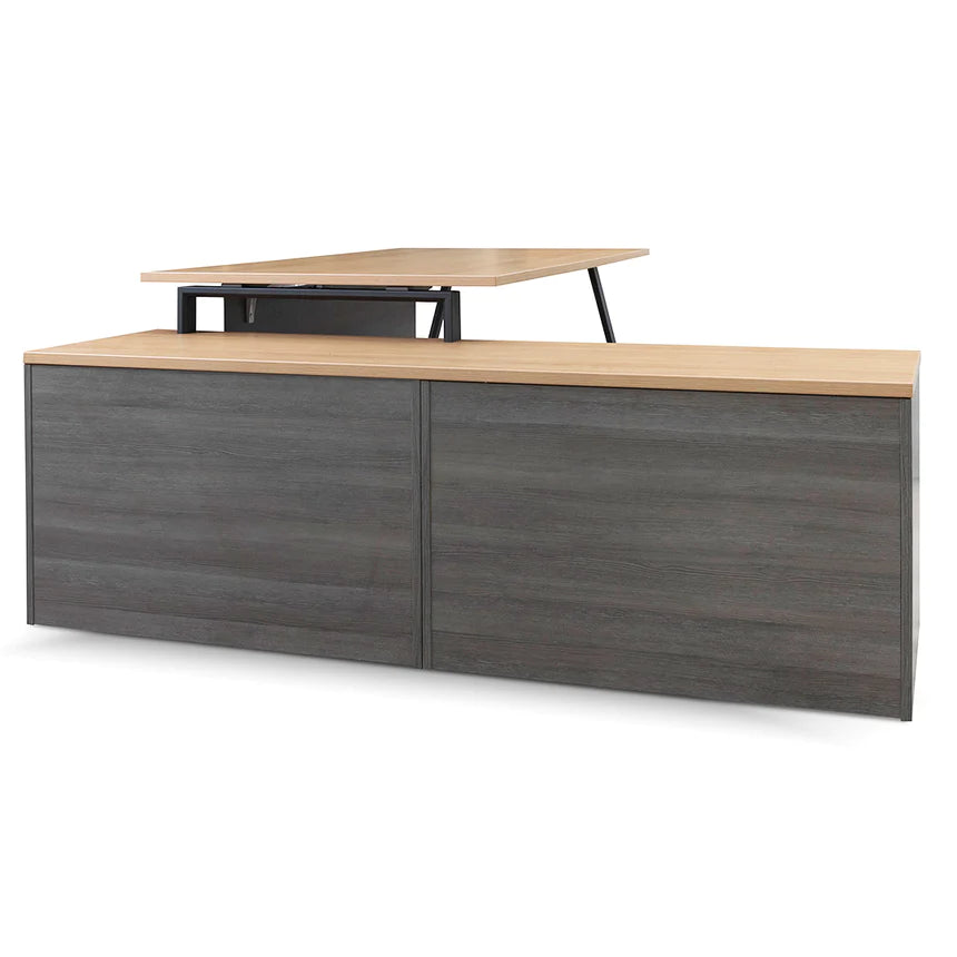 Ergo Flow Left Return Office Desk 180cms - Black & Natural