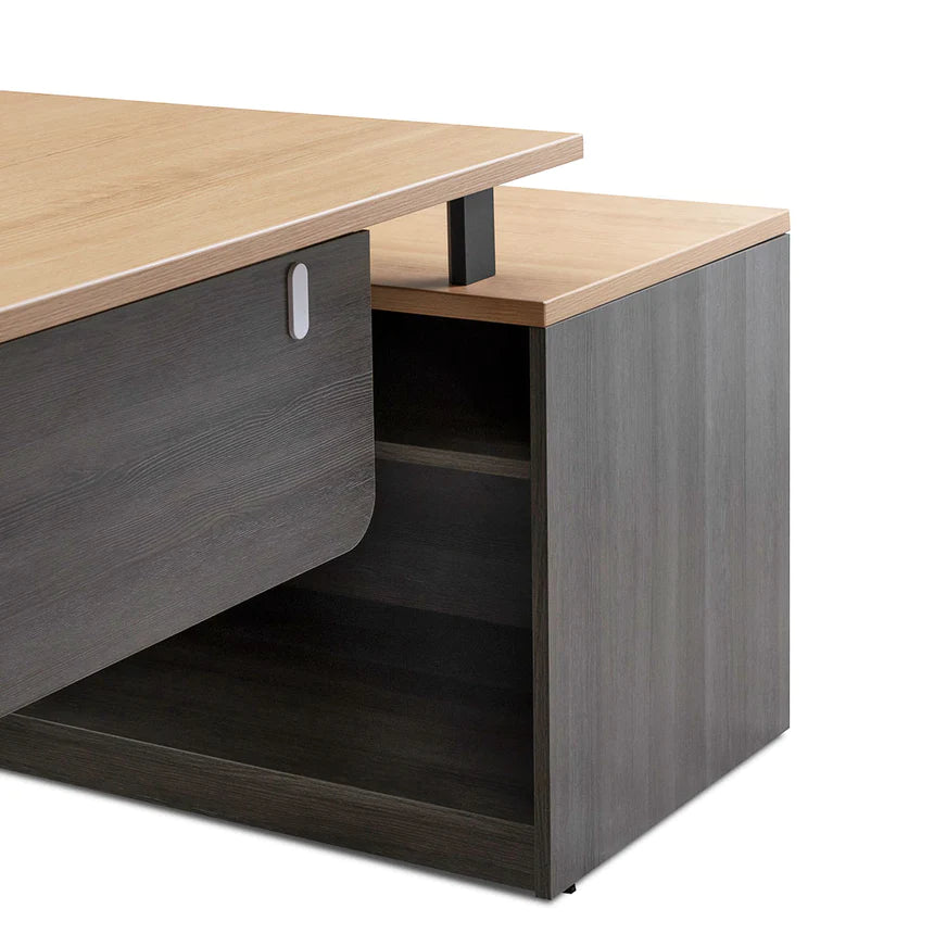 Ergo Flow Left Return Office Desk 180cms - Black & Natural