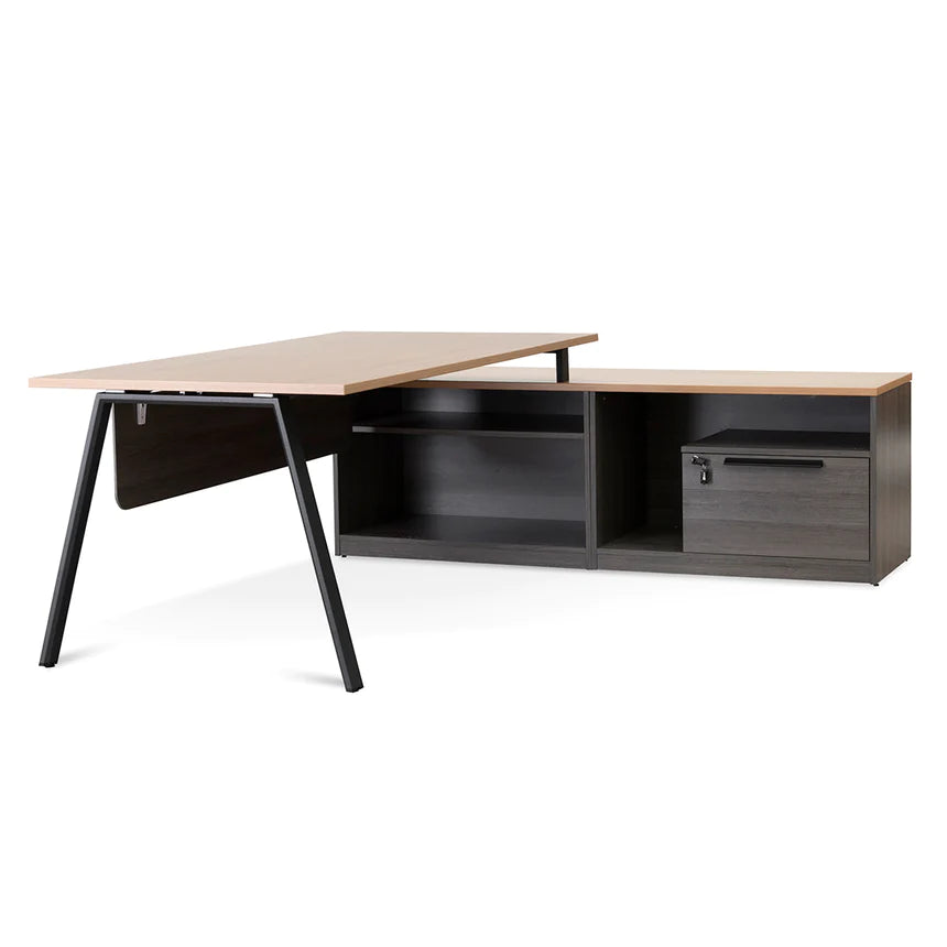 Ergo Flow Right Return Office Desk 180cms - Black & Natural