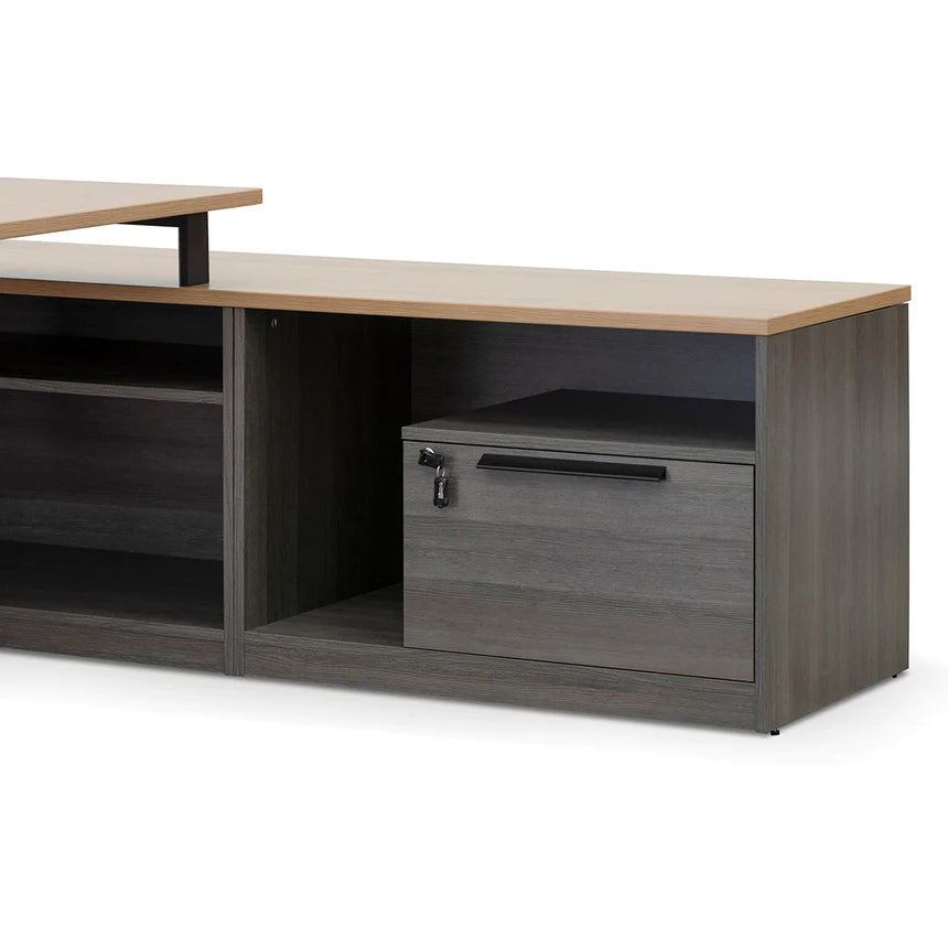 Ergo Flow Right Return Office Desk 180cms - Black & Natural