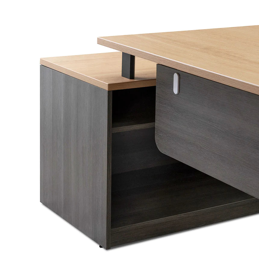 Ergo Flow Right Return Office Desk 180cms - Black & Natural