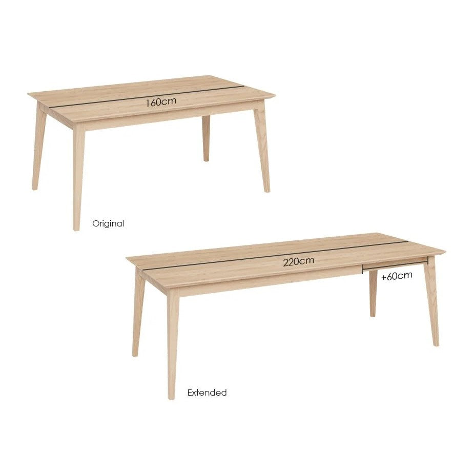 Extendable Oak Wooden Dining Table - 160 to 220cms
