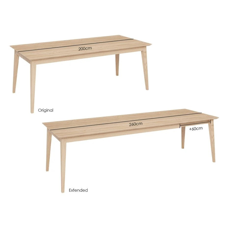Extendable Oak Wooden Dining Table - 200 to 260cms