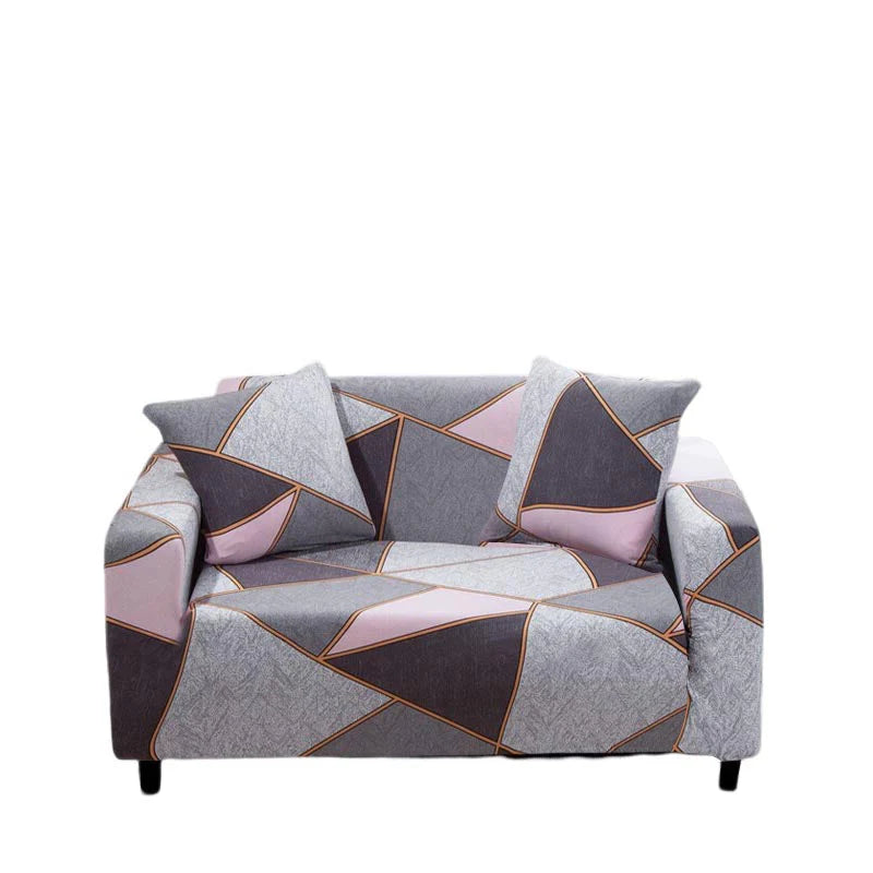 Eye-Catching Grey Pink Style Geometric Sofa Cover 2 - Seater