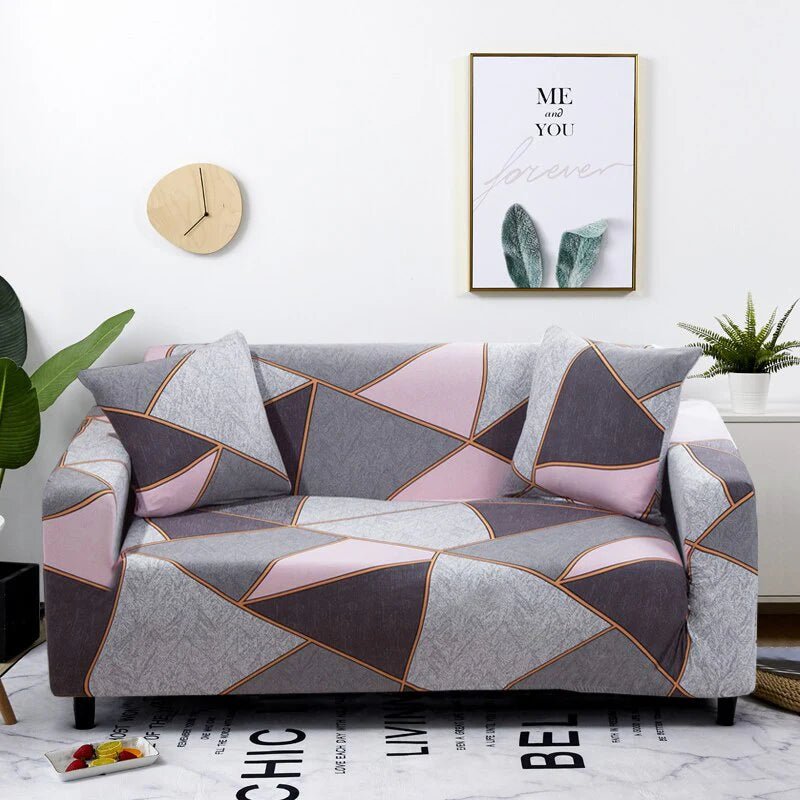 Eye-Catching Grey Pink Style Geometric Sofa Cover 4 - Seater