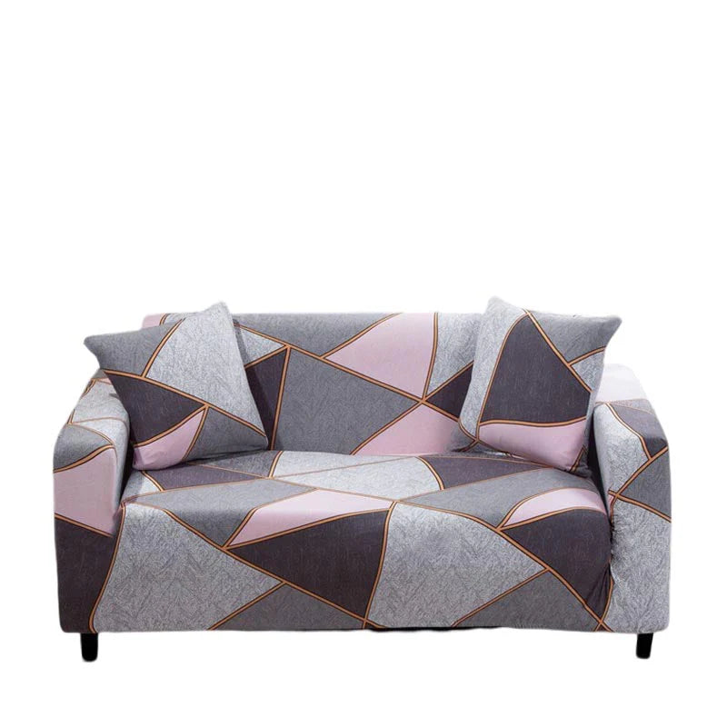 Eye-Catching Grey Pink Style Geometric Sofa Cover 3 - Seater