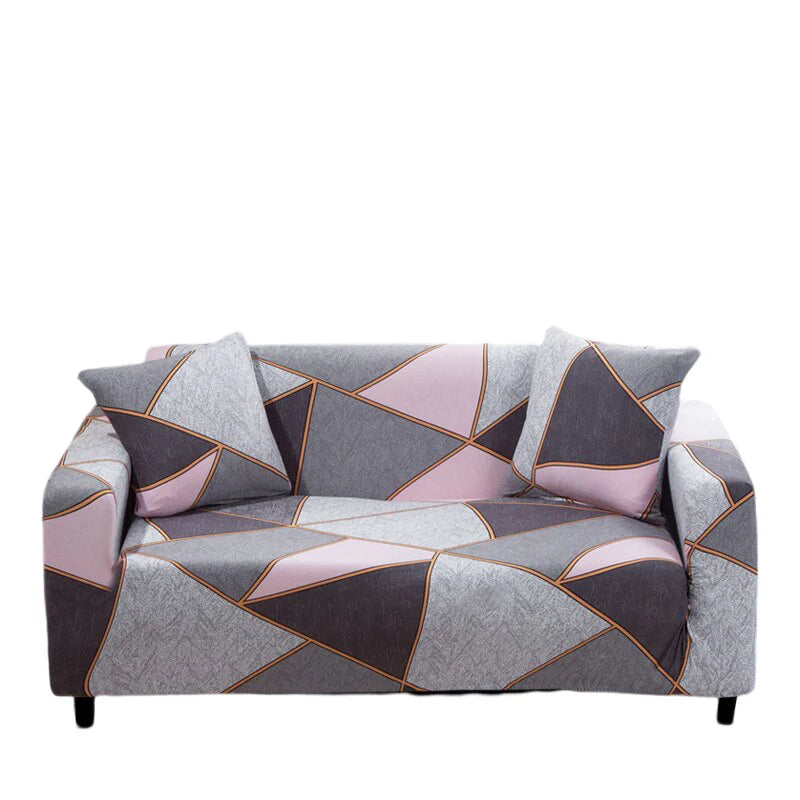 Eye-Catching Grey Pink Style Geometric Sofa Cover 4 - Seater