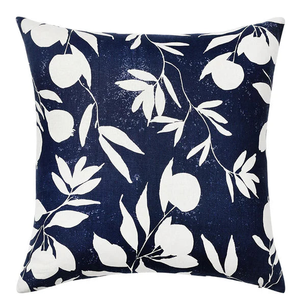 Fallen Flowers Navy Linen Cushion - 60x60cms