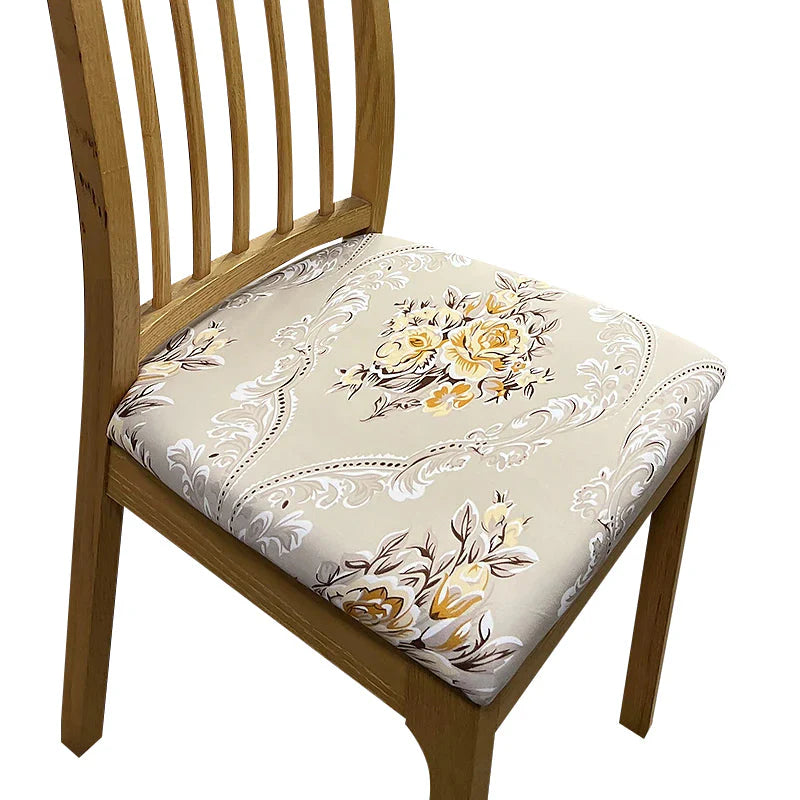 Floral Print Stretch Removable Chair Seat Cover - Beige
