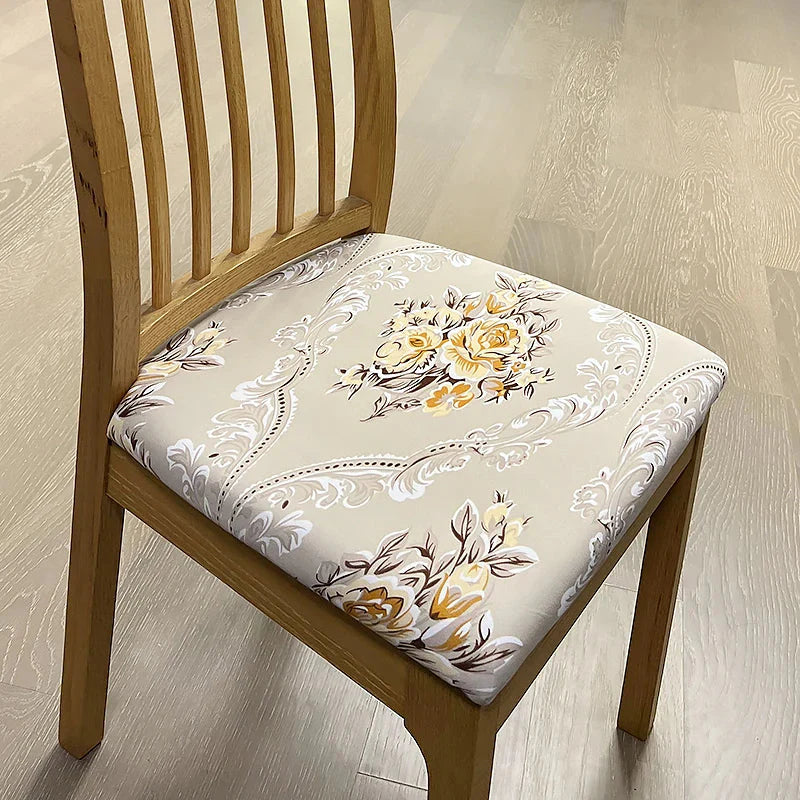 Floral Print Stretch Removable Chair Seat Cover - Beige