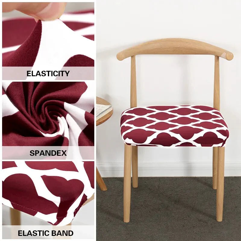 Vine Leaf Print Stretch Removable Chair Seat Cover - Beige