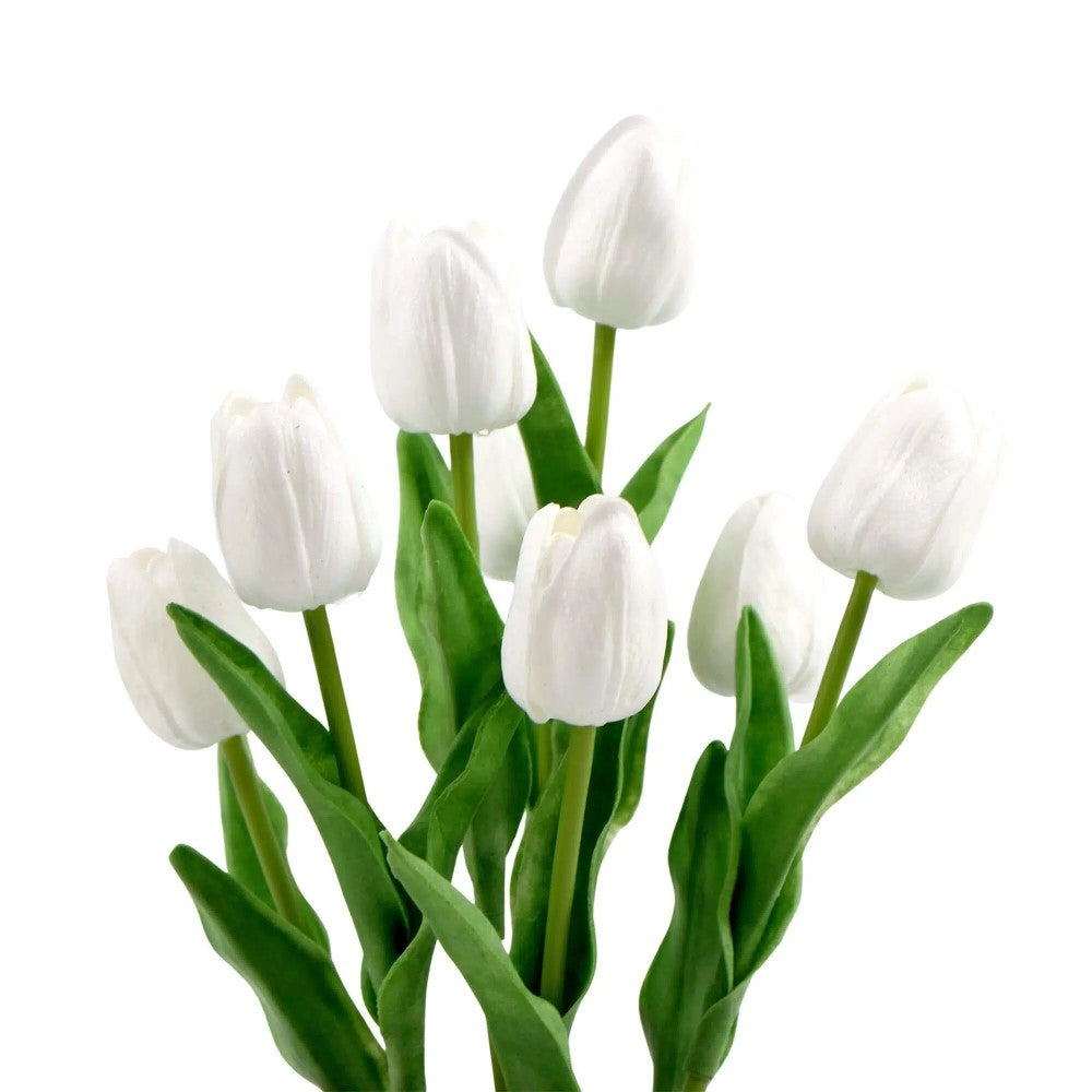 Flowering White Artificial Tulip Plant Arrangement 35cms