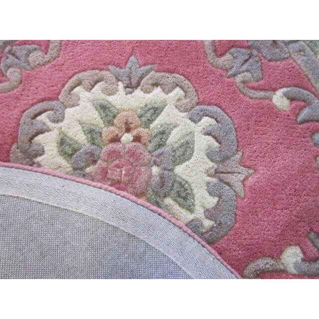 French Floral Handwoven Woolen Rug - Pink - Semicircle