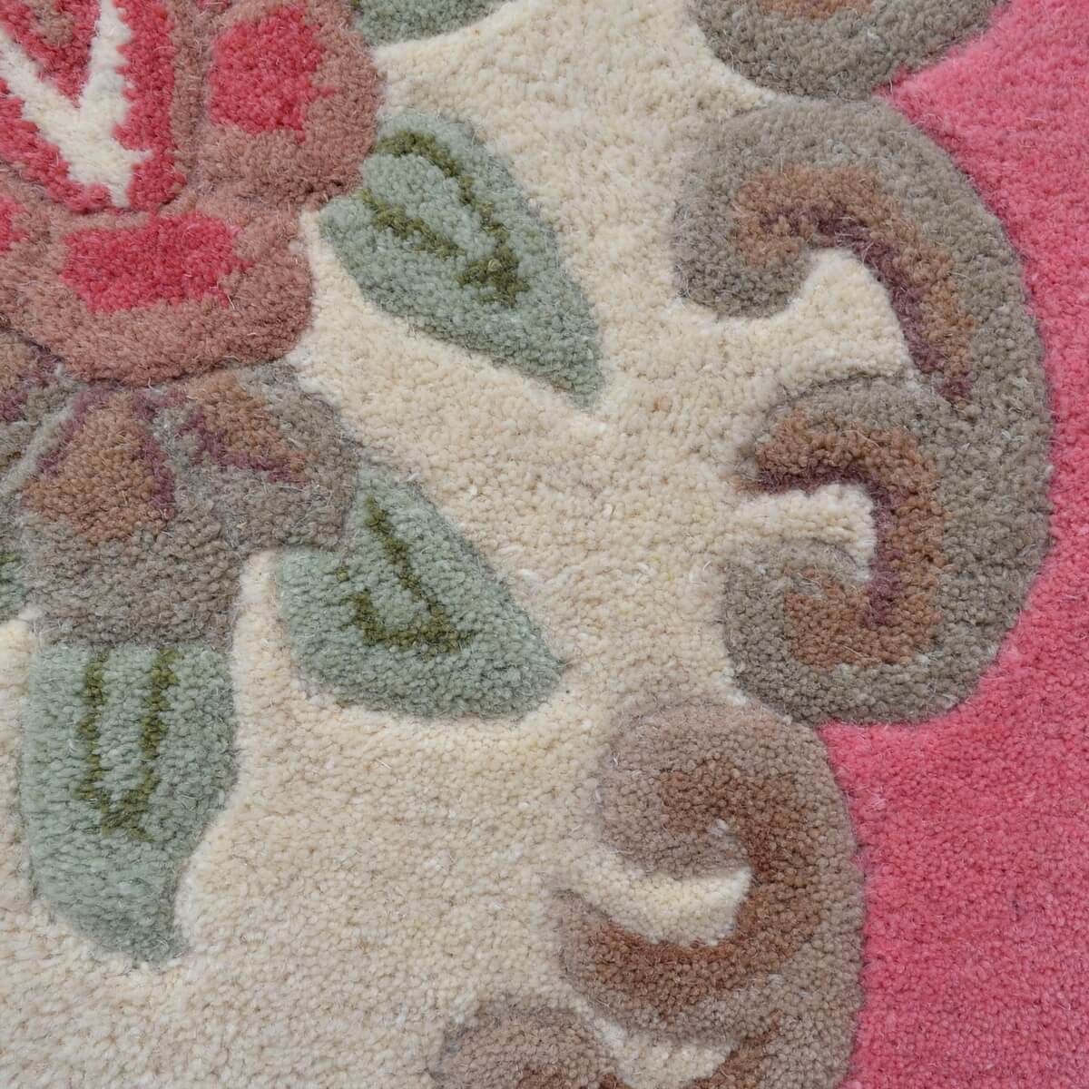 French Floral Handwoven Woolen Rug - Pink - Semicircle