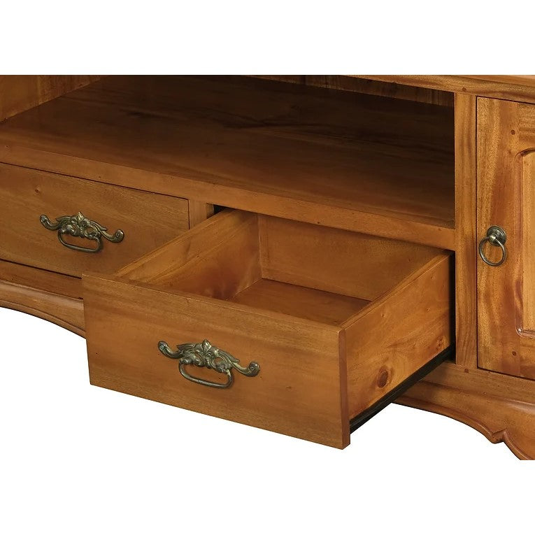 French Style 2 Door 2 Drawer Entertainment Unit - Light Brown