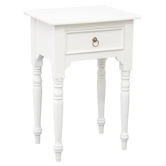 Functionality Turn Leg 1 Drawer Side Table - White
