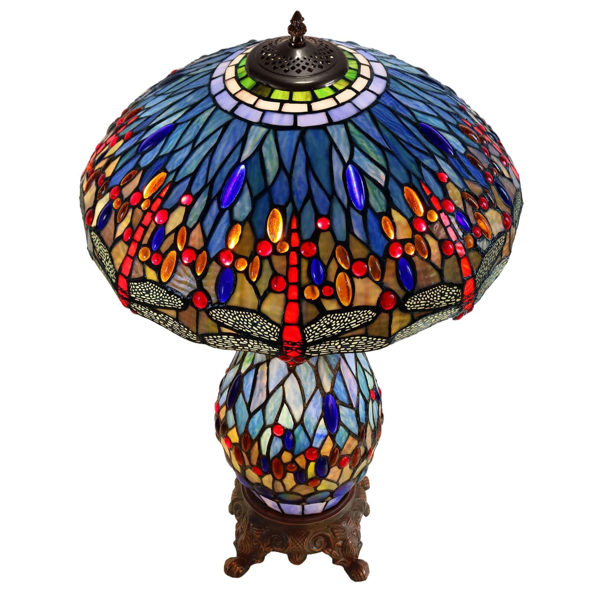 Gems & Dragonflies Tiffany Stained Glass Table Lamp (Available in 2 Colors)