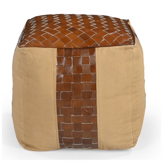 Genuine Leather Canvas Ottoman