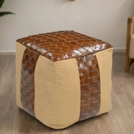 Genuine Leather Canvas Ottoman