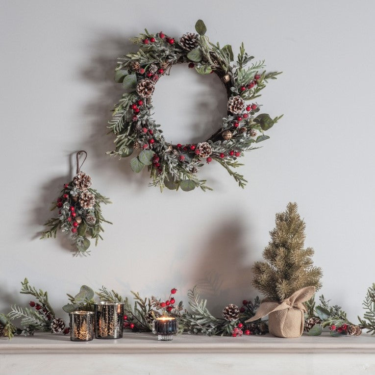 Artificial Leafy Pine Garland with Gold Bells