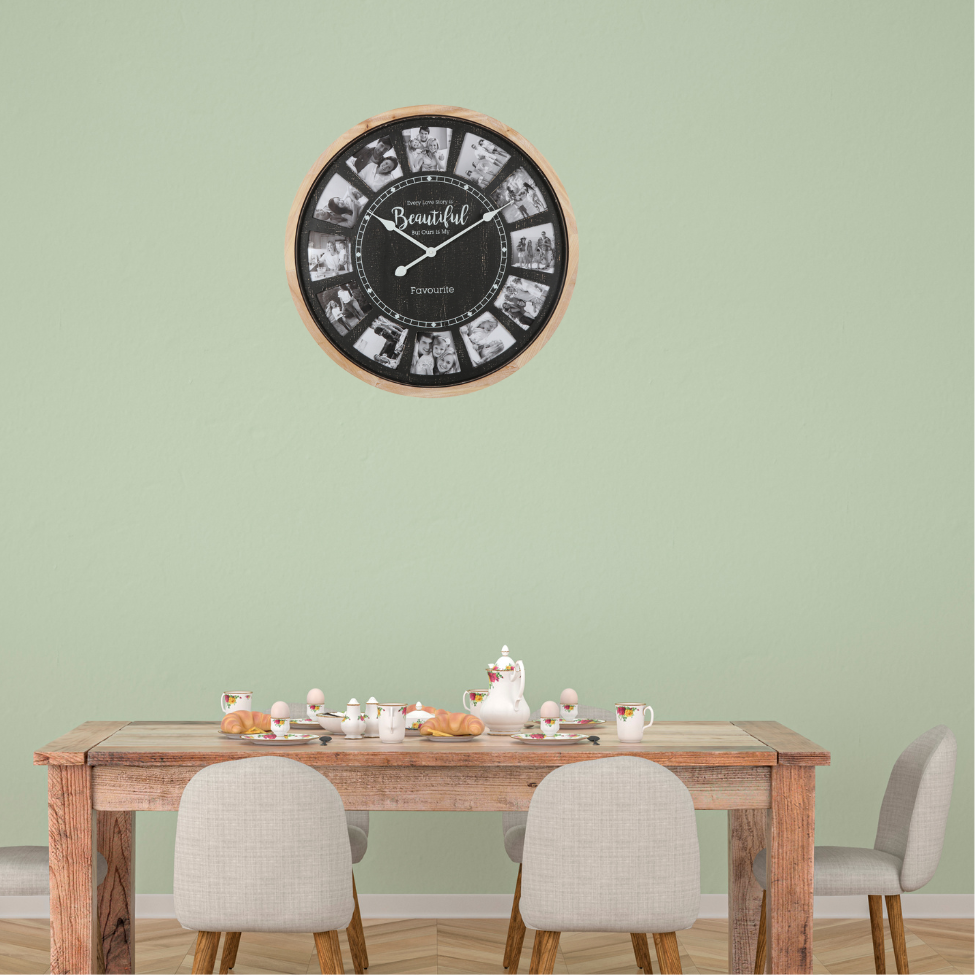 Glamour Photo Gallery Collage Wall Clock 70cms - Black
