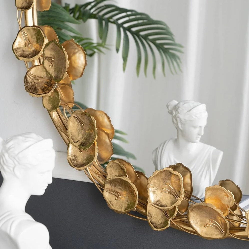 Gold Leaf Accent Round Wall Mirror 90cms