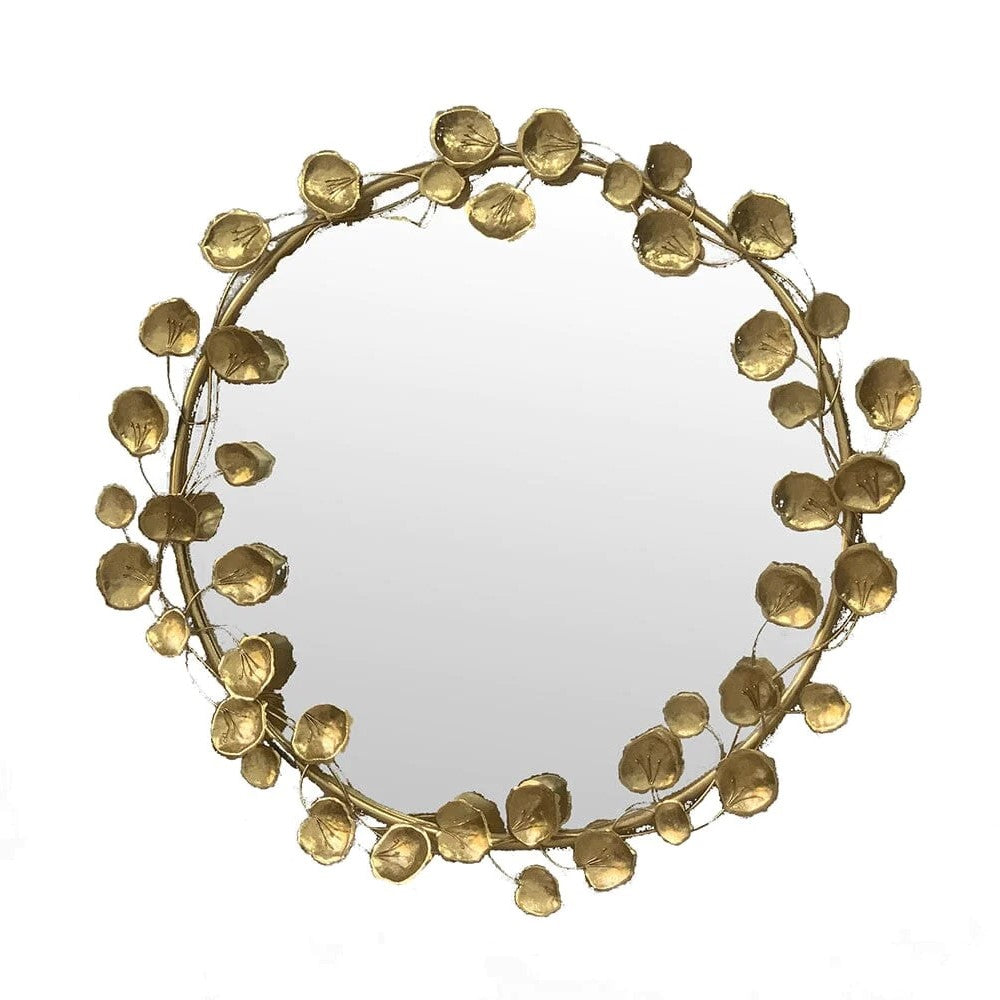 Gold Leaf Accent Round Wall Mirror 90cms