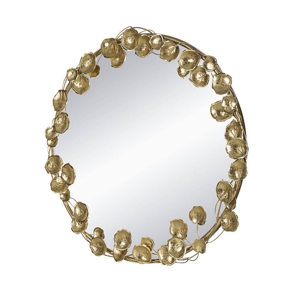 Gold Leaf Accent Round Wall Mirror 90cms