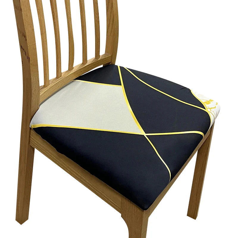 Gold Linear Design Stretch Removable Chair Seat Cover