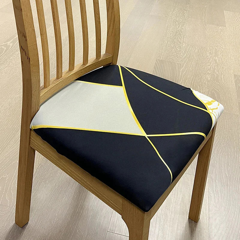 Gold Linear Design Stretch Removable Chair Seat Cover
