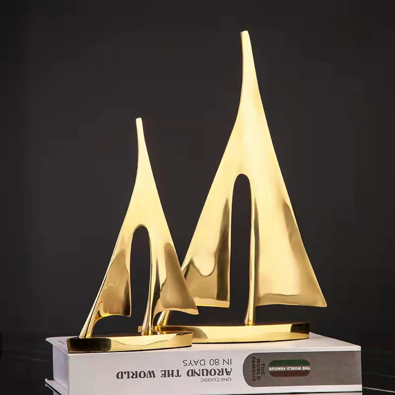 Gold Sailing Ship Metal Crafts Tabletop Decor 20cms