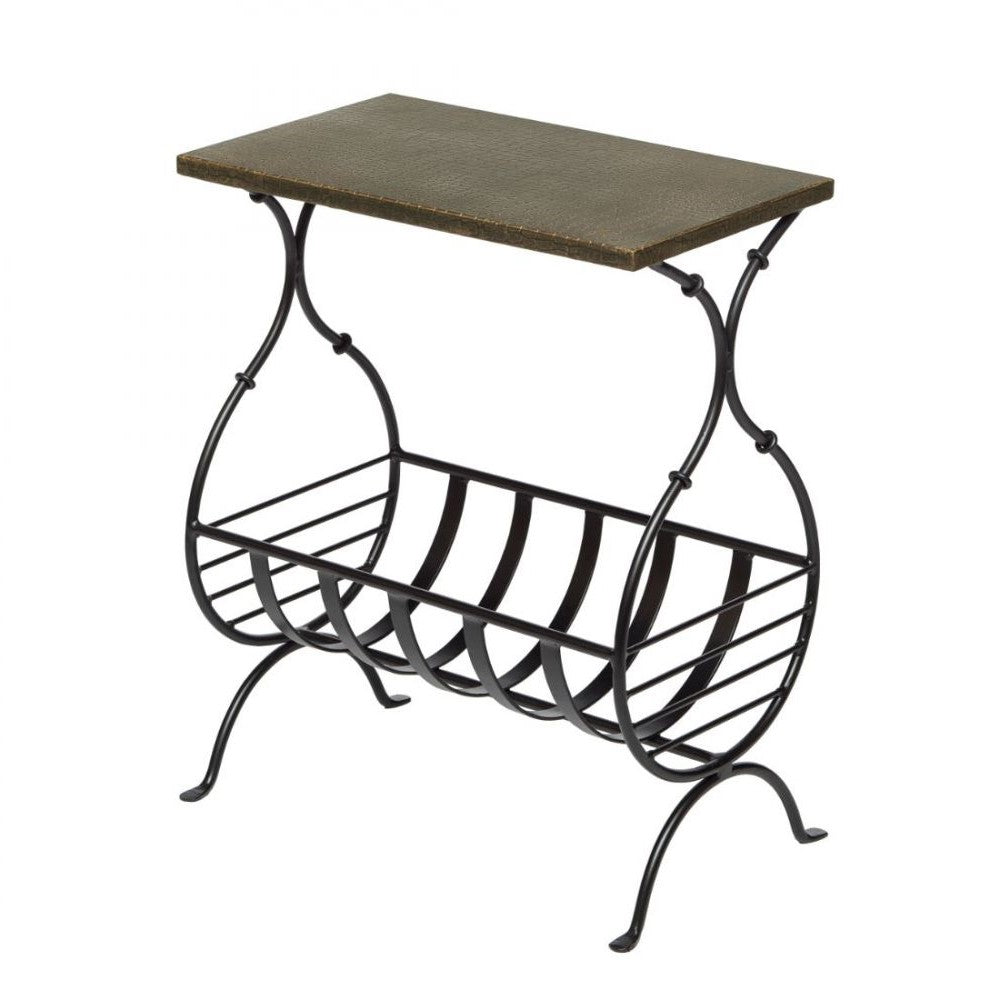 Goldish Black Iron Bedside Table With Magazine Holder