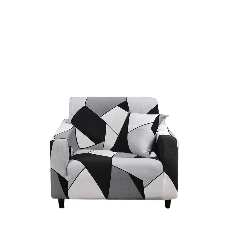 Graceful Black White Linear Design Sofa Slipcover 1 - Seater
