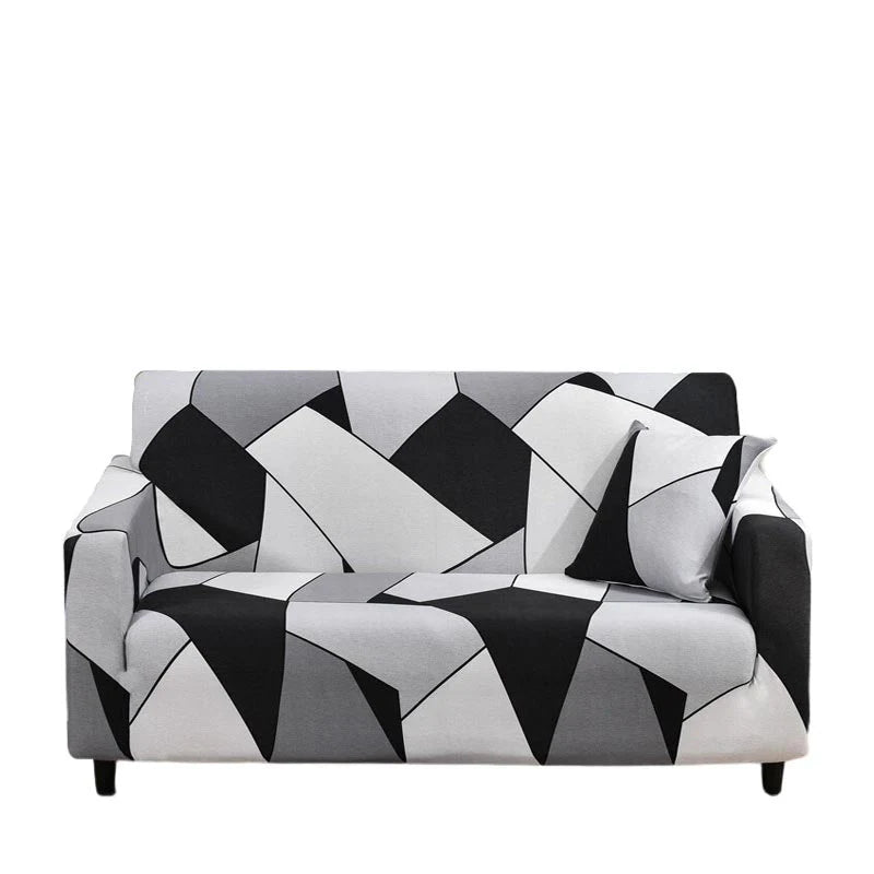 Graceful Black White Linear Design Sofa Slipcover 3 - Seater