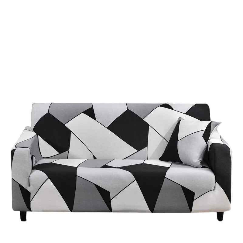 Graceful Black White Linear Design Sofa Slipcover 4 - Seater