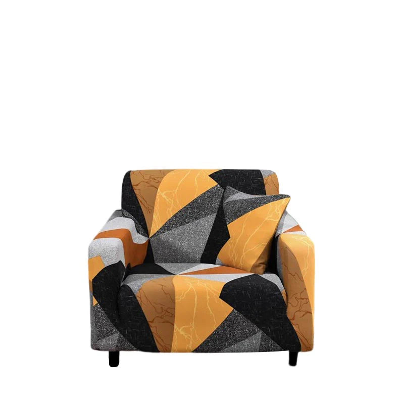 Graceful Golden Yellow Geometric Sofa Slipcover 1 - Seater