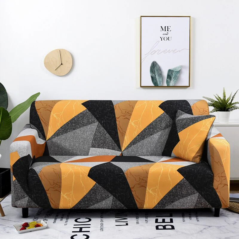 Graceful Golden Yellow Geometric Sofa Slipcover 2 - Seater