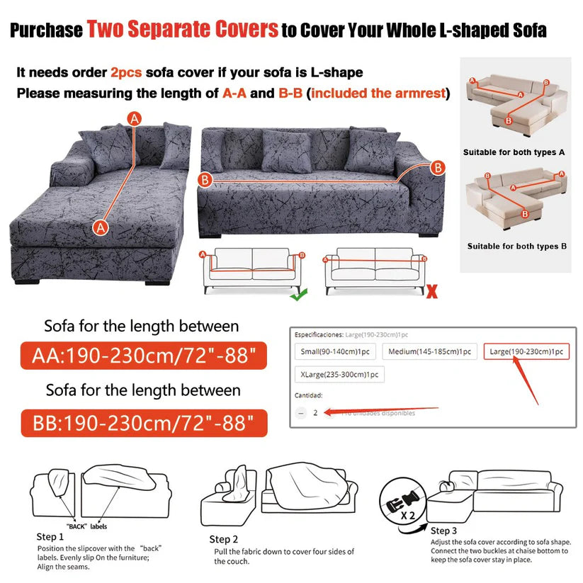 Modern Black Leafy Sofa Cover Sofa Cover 2 - Seater