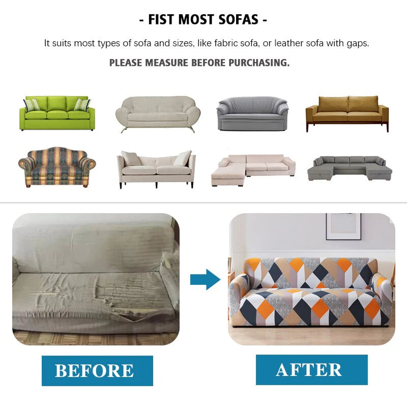 Vibrant Blue White Geometric Sofa Slipcover 4 - Seater