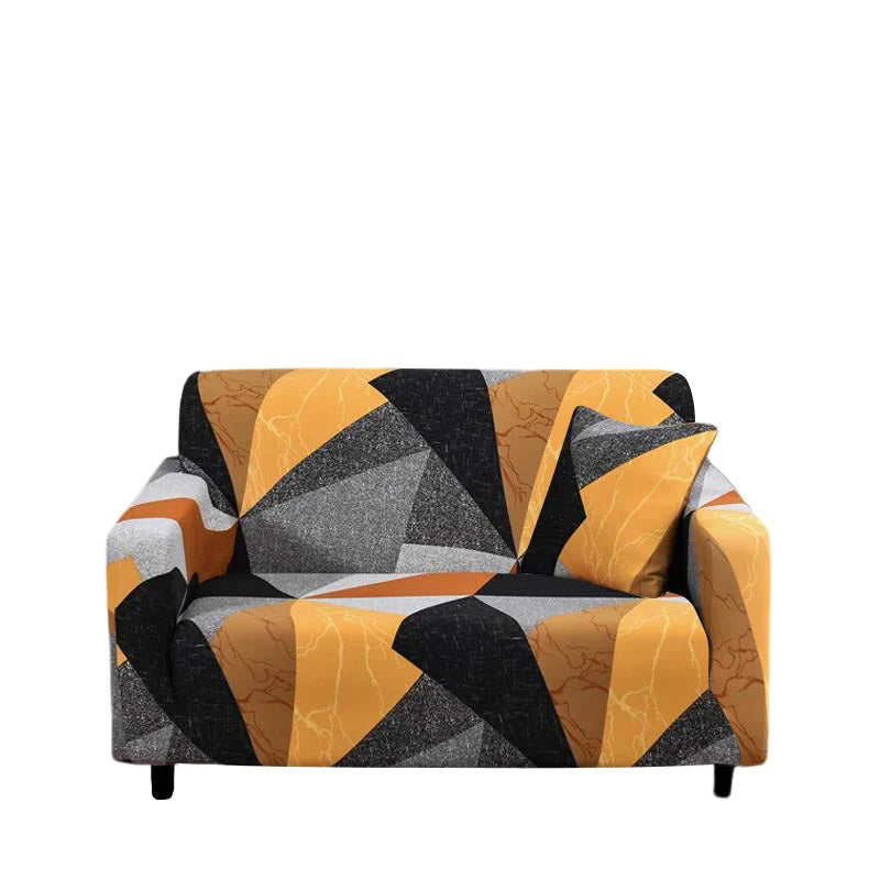Graceful Golden Yellow Geometric Sofa Slipcover 2 - Seater