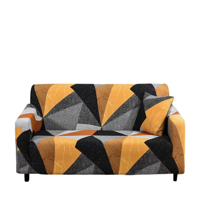 Graceful Golden Yellow Geometric Sofa Slipcover 3 - Seater