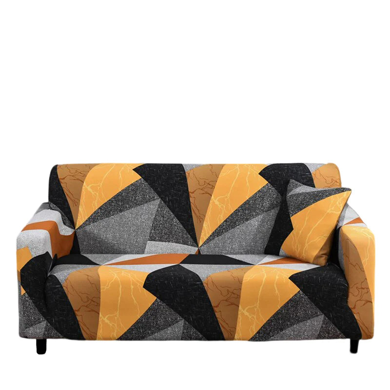 Graceful Golden Yellow Geometric Sofa Slipcover 4 - Seater