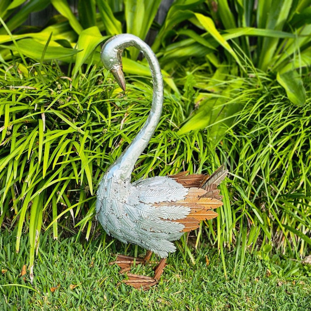 Graceful Swan Metal Statue