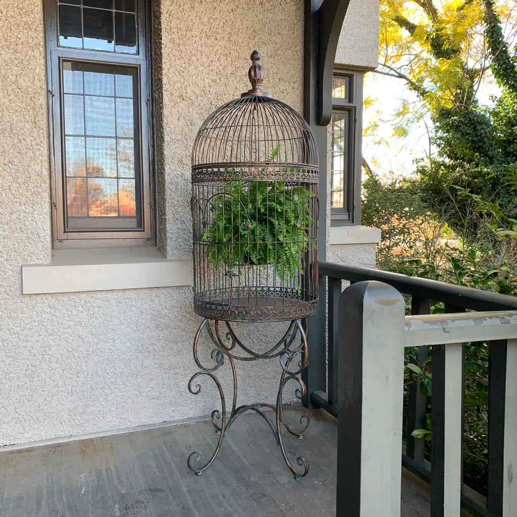 Grand Ornamental Bird Cage Plant Pot Stand - Antique Bronze 194cms